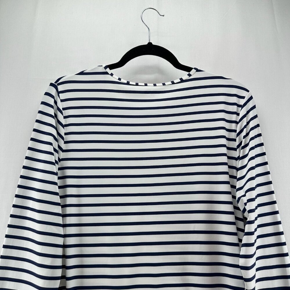 Lands End Top Women L Pullover Long Sleeve Cinched Drawstring Stripe White Black - Picture 4 of 11